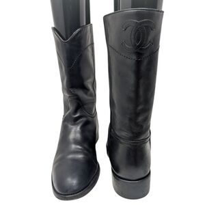Chanel Black Leather Interlocking CC Riding Moto Boots Size EU 41.5